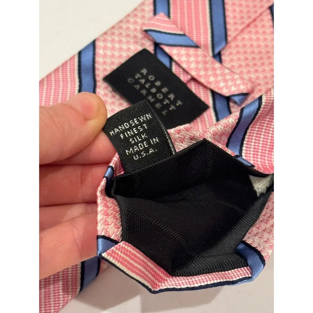 Robert Talbott Necktie Mens Pink Blue 100% Silk Striped Houndstooth USA Girl Dad